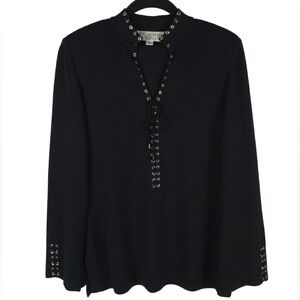 ST. JOHN COLLECTION USA🇺🇸MADE Knit Stunning Lace Up Grommet Detail Top Size 4‎